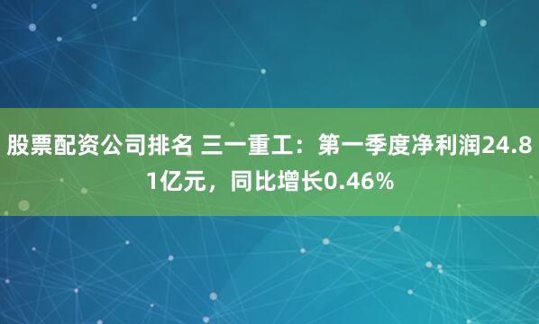 股票配资公司排名 三一重工：第一季度净利润24.81亿元，同比增长0.46%